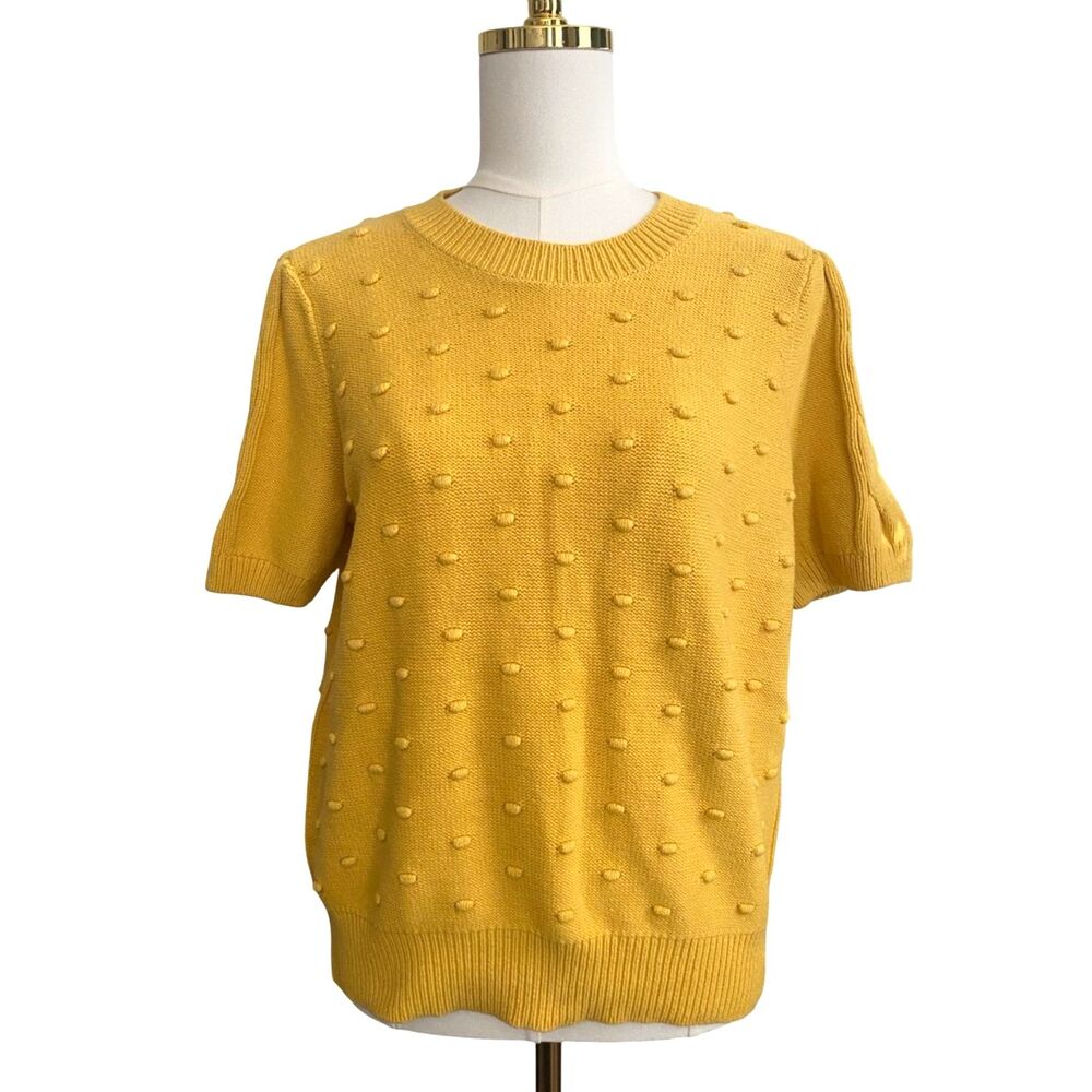 Ann Taylor Bobble Knit Sweater L Petite Puff Cable Knit Short Sleeves Marigold